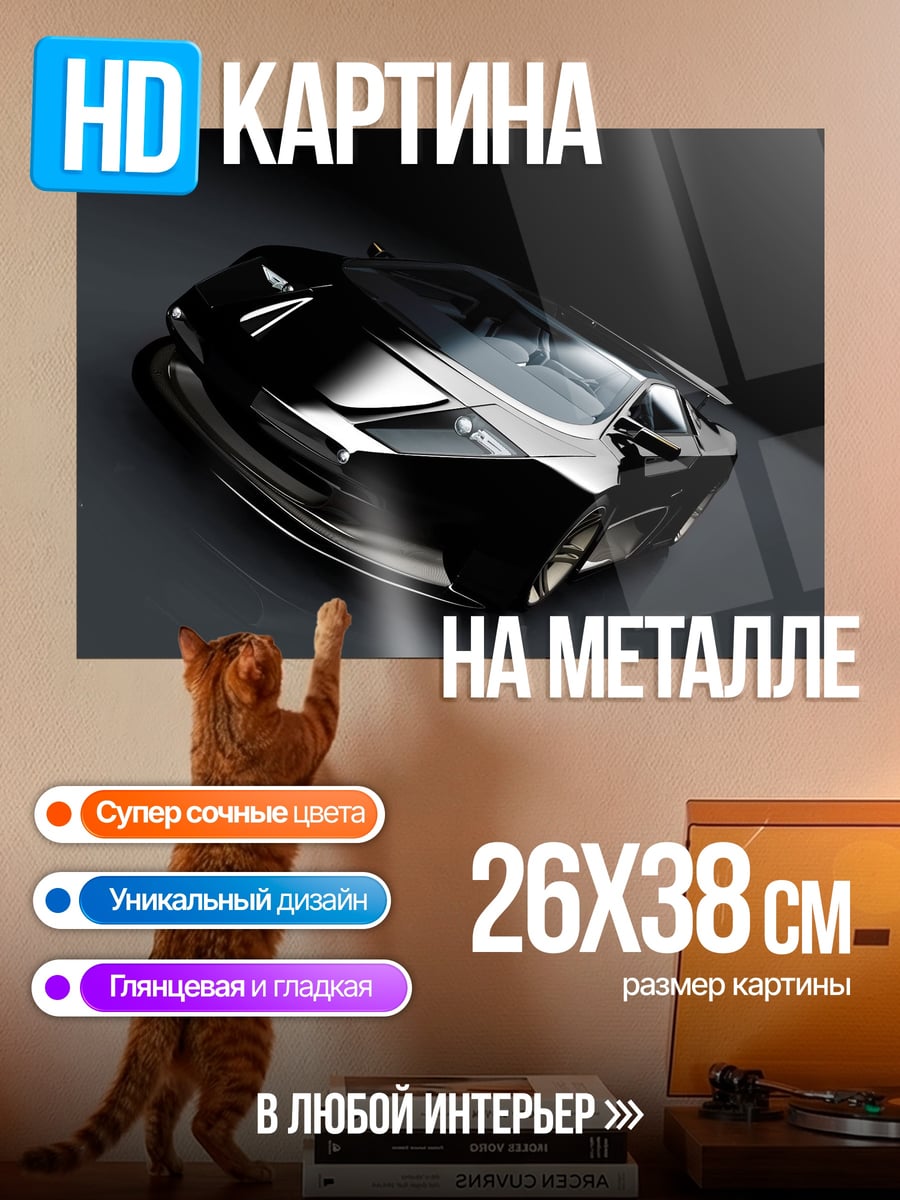 Картина на металле Черный спорткар