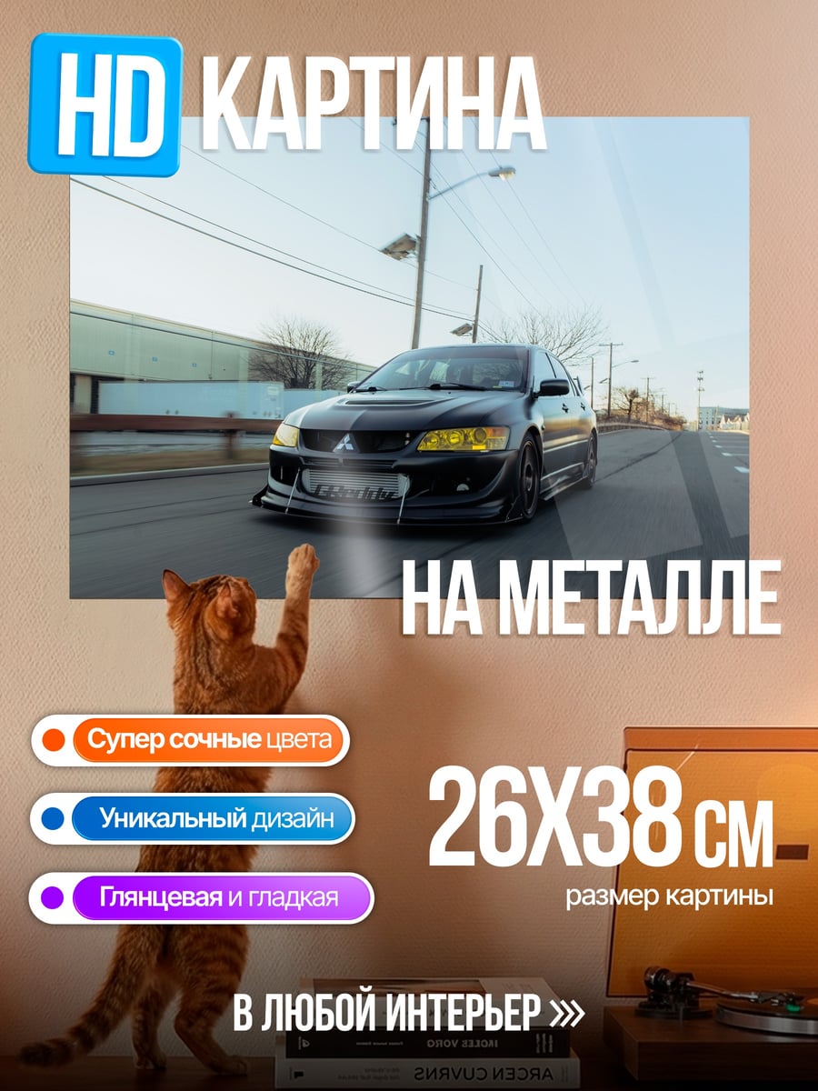 Картина на металле Черный спорткар на дороге