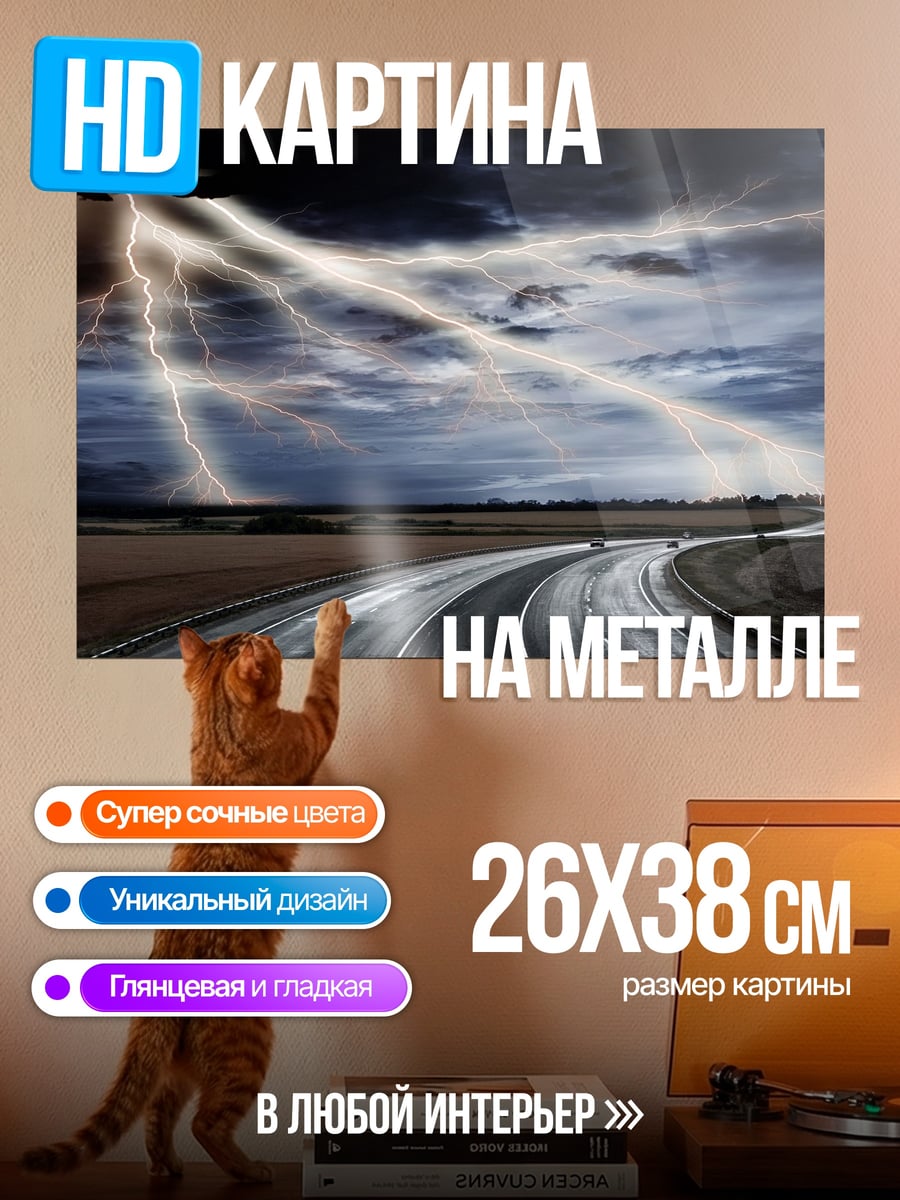 Картина на металле Дорога под грозой