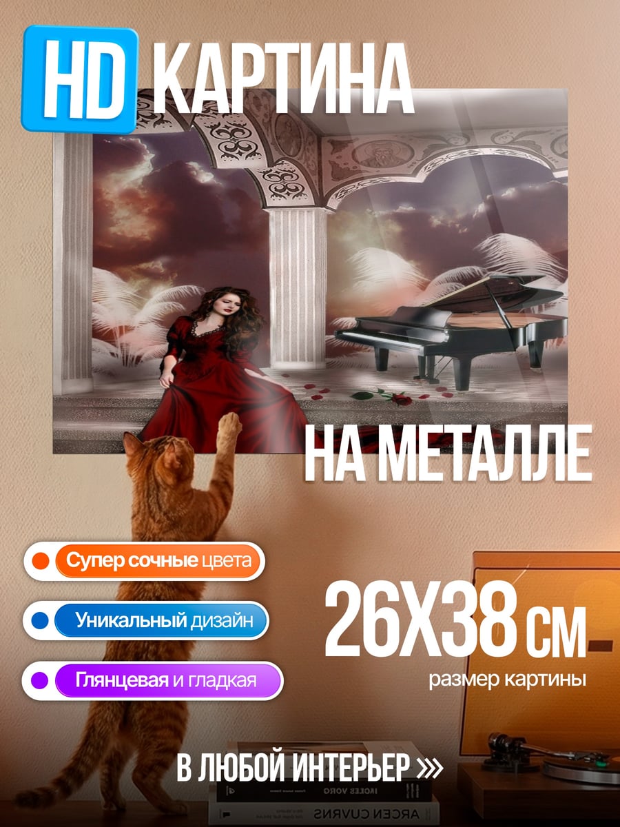 Картина на металле Девушка у рояля