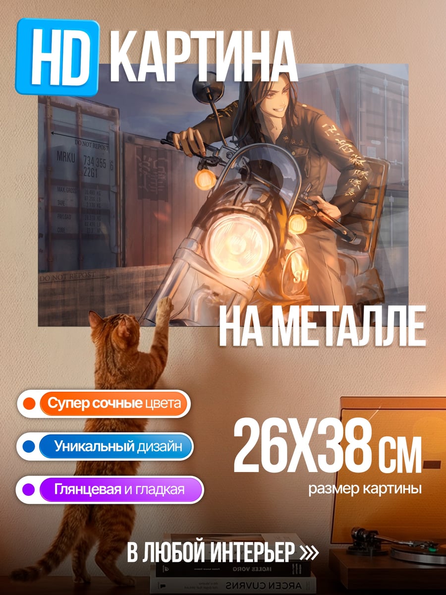 Картина на металле Девушка На Мотоцикле
