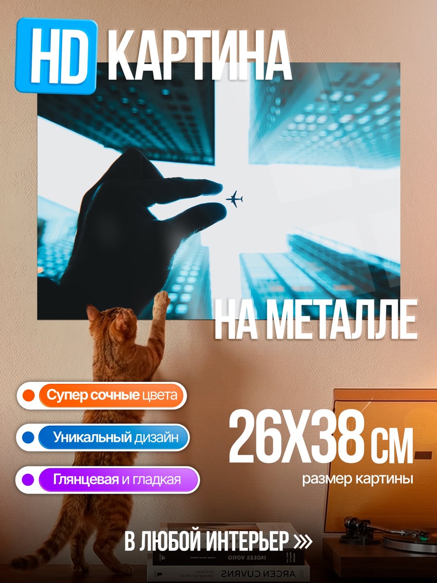 Картина на металле Рука Держит Самолет