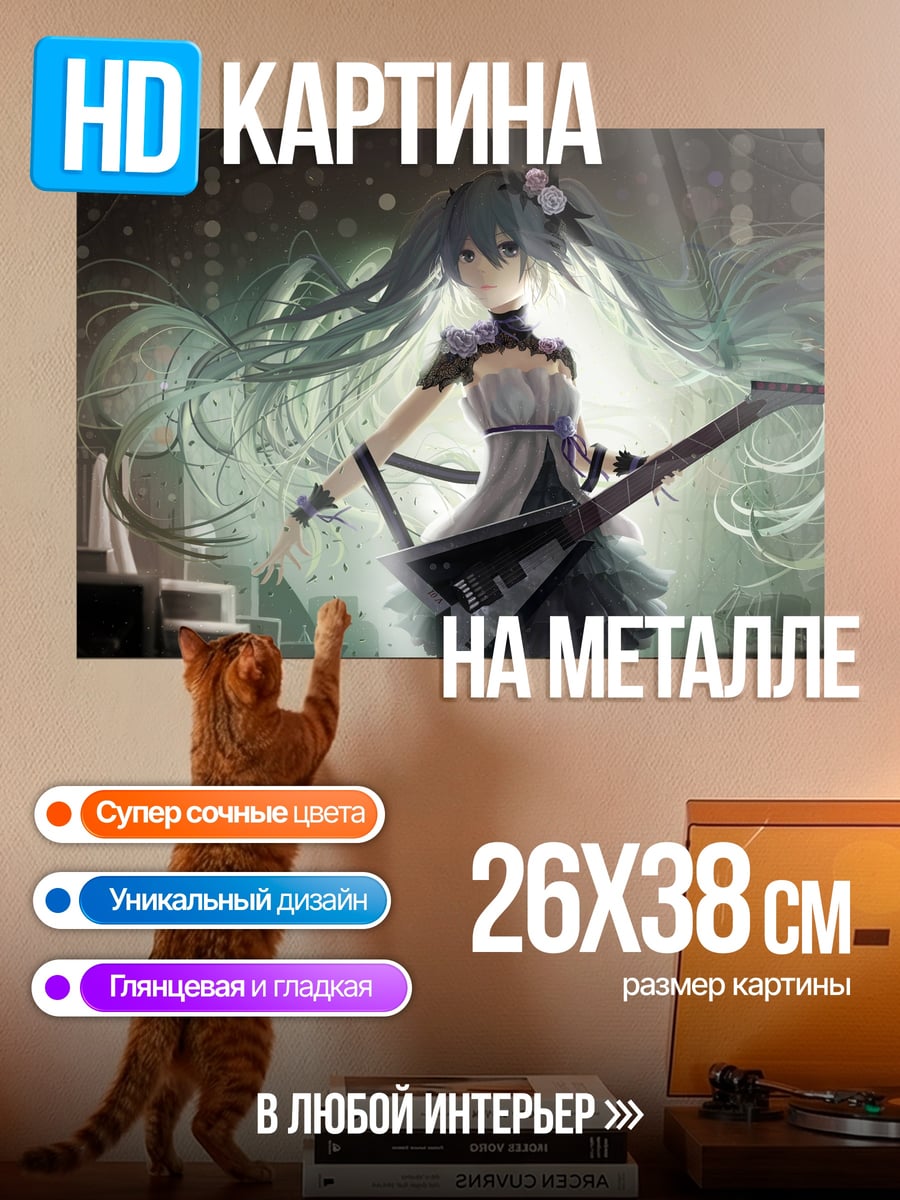 Картина на металле Мику гитарист