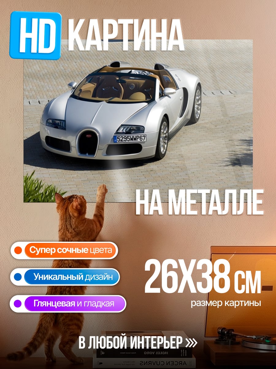 Картина на металле Серебристый спорткар