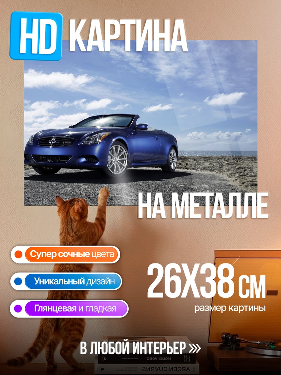 Картина на металле синий кабриолет