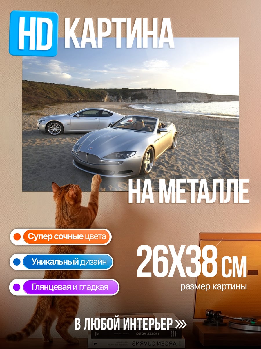 Картина на металле Два спорткара на пляже
