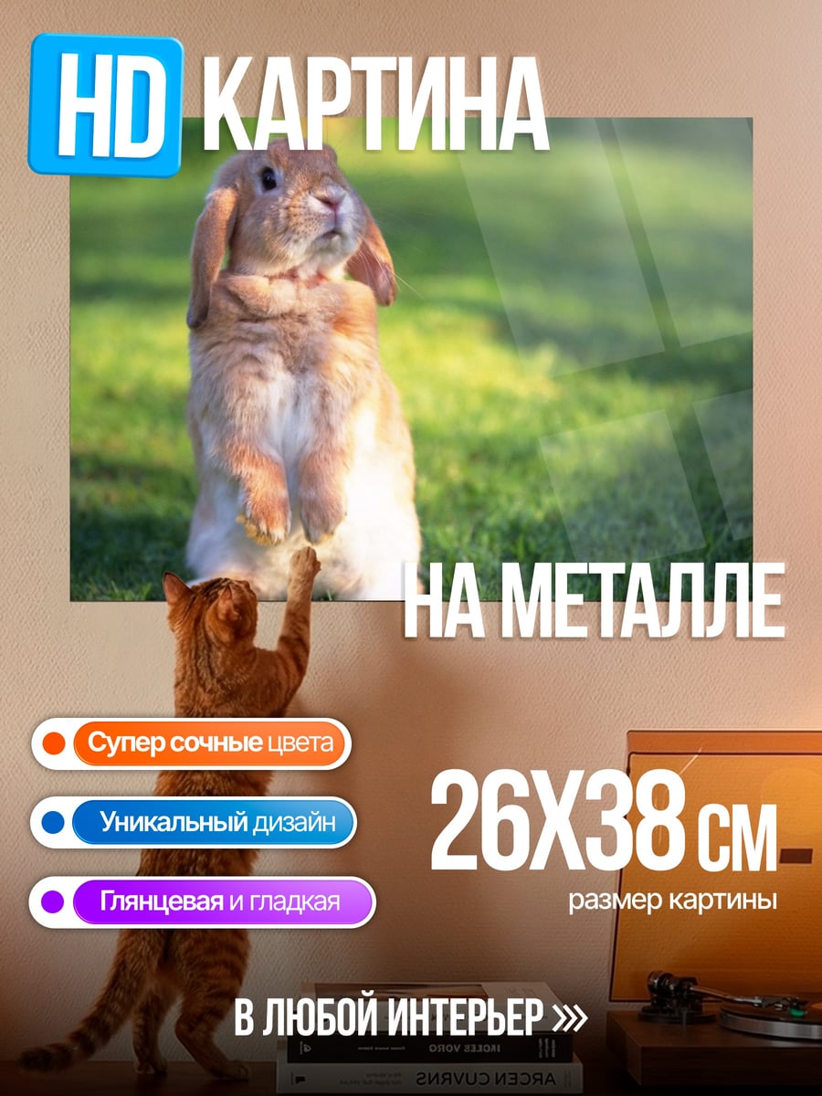 Картина на металле пушистый кролик