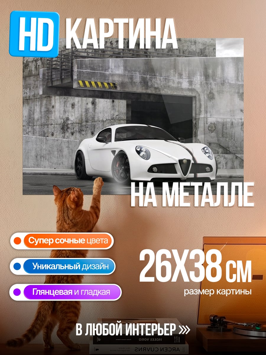 Картина на металле Белый спорткар