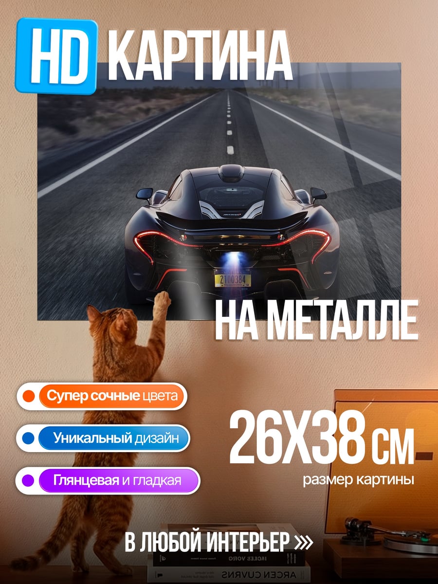 Картина на металле Спортивный автомобиль на дороге