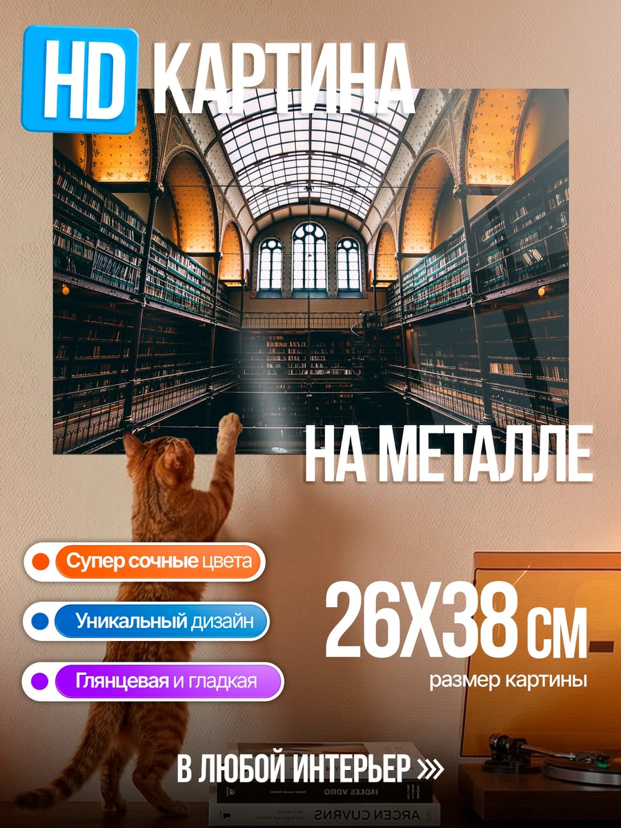 Картина на металле Старинная библиотека знаний