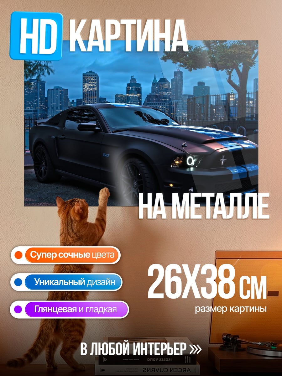Картина на металле Мустанг ночной город