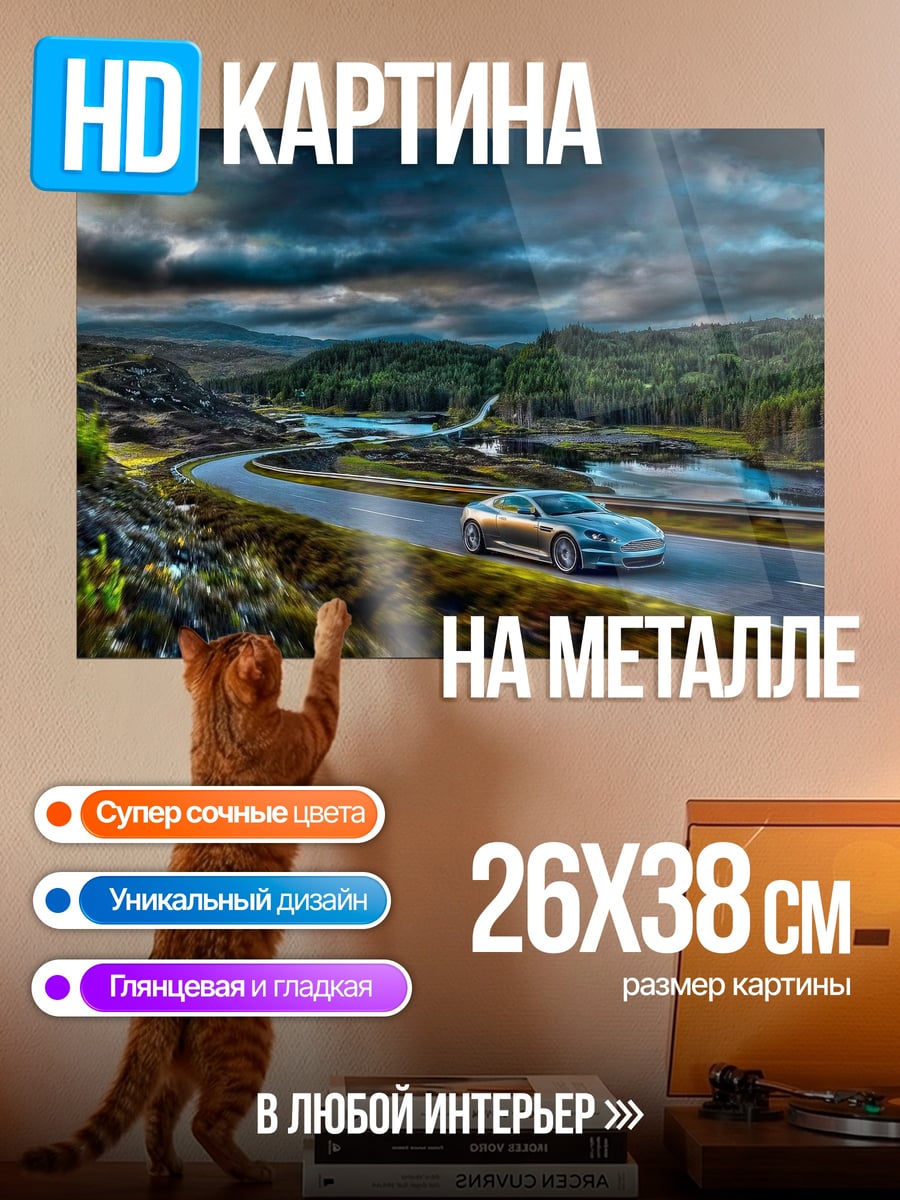 Картина на металле Автомобиль на дороге
