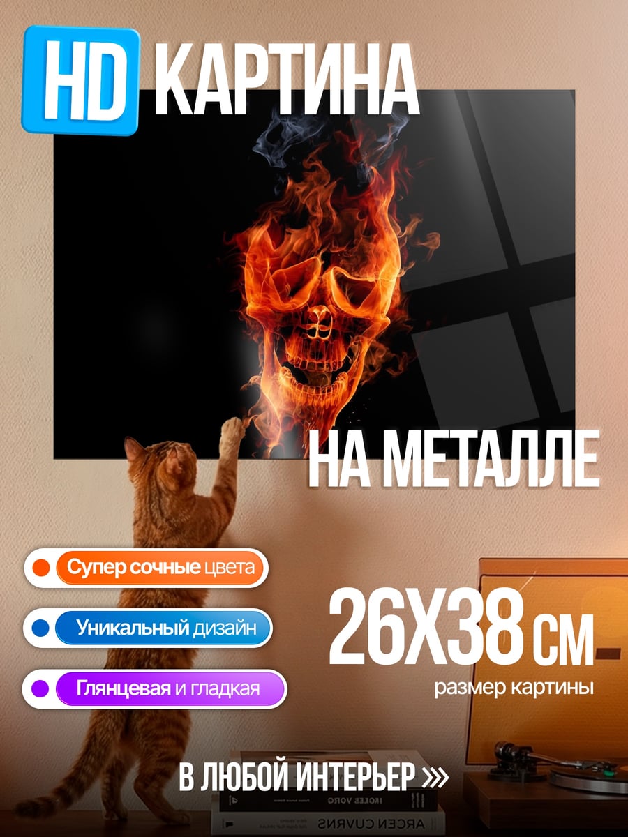 Картина на металле Череп в огне