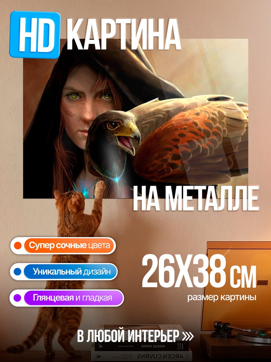 Картина на металле Девушка с соколом