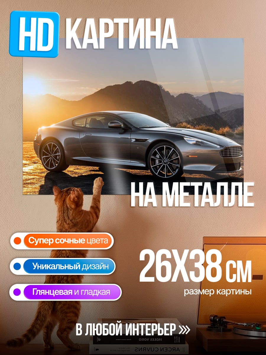 Картина на металле Спортивный автомобиль на закате