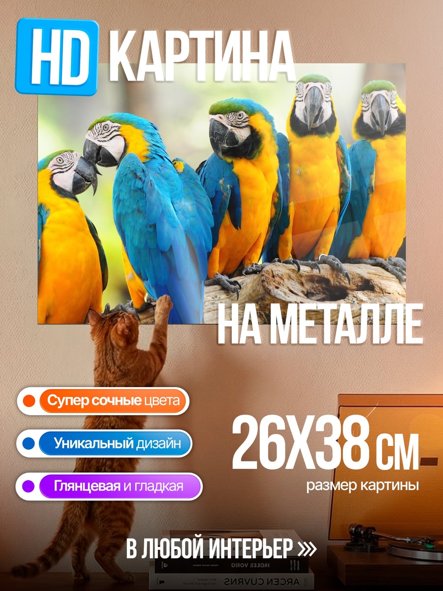 Картина на металле Стая попугаев ара