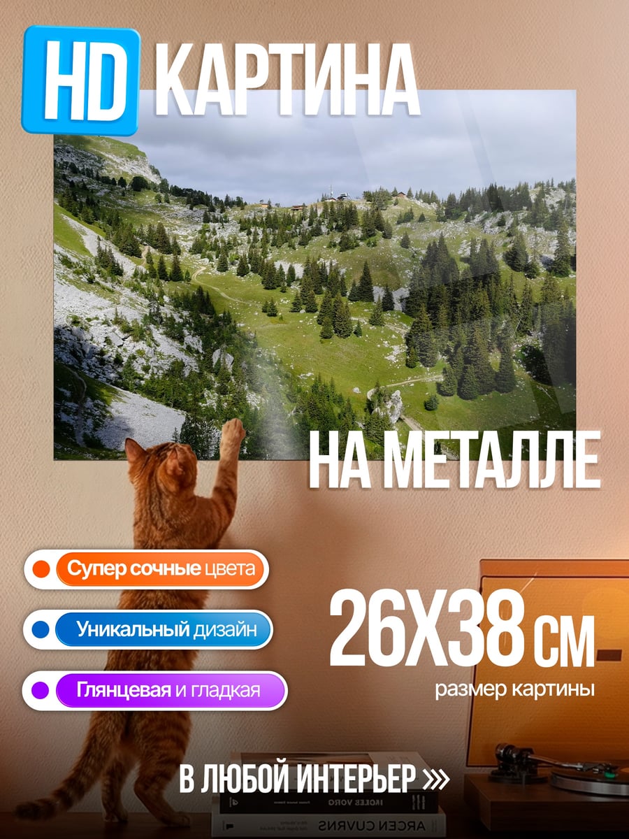 Картина на металле Горный пейзаж с деревьями