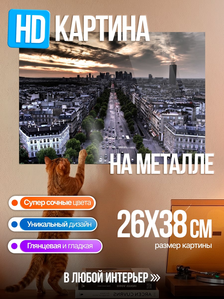Картина на металле Парижская улица закат