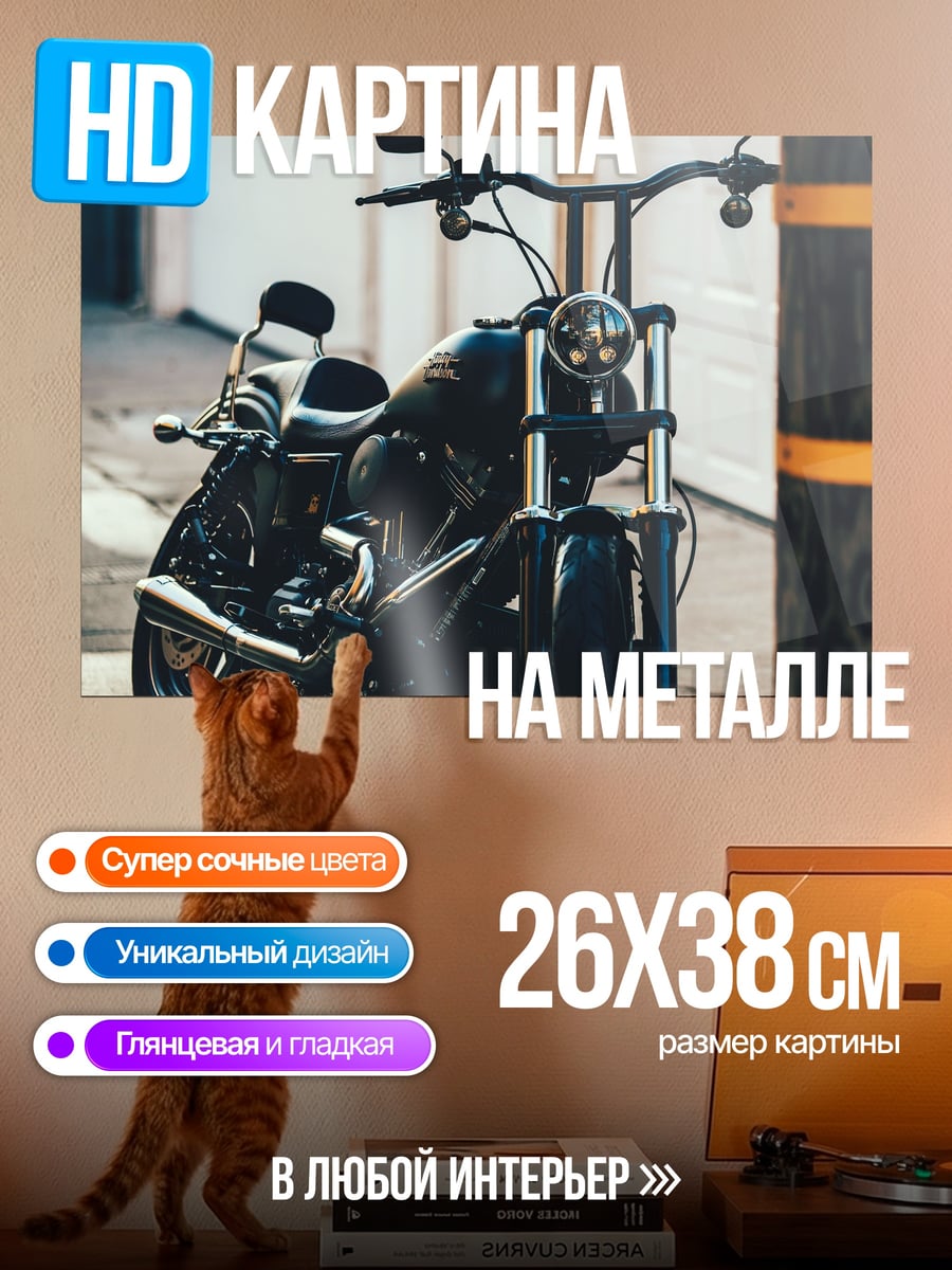 Картина на металле Черный мотоцикл