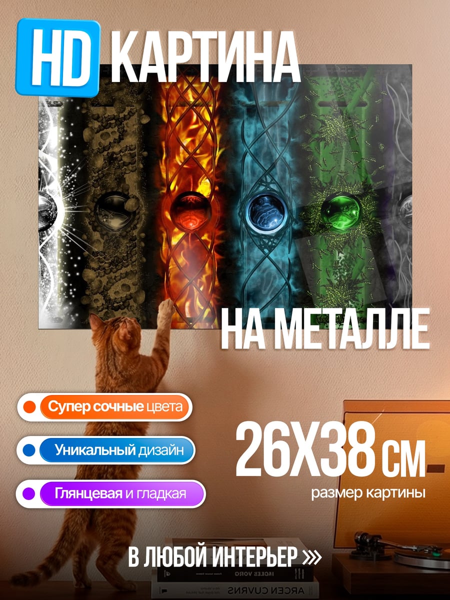 Картина на металле Стихии огонь вода земля