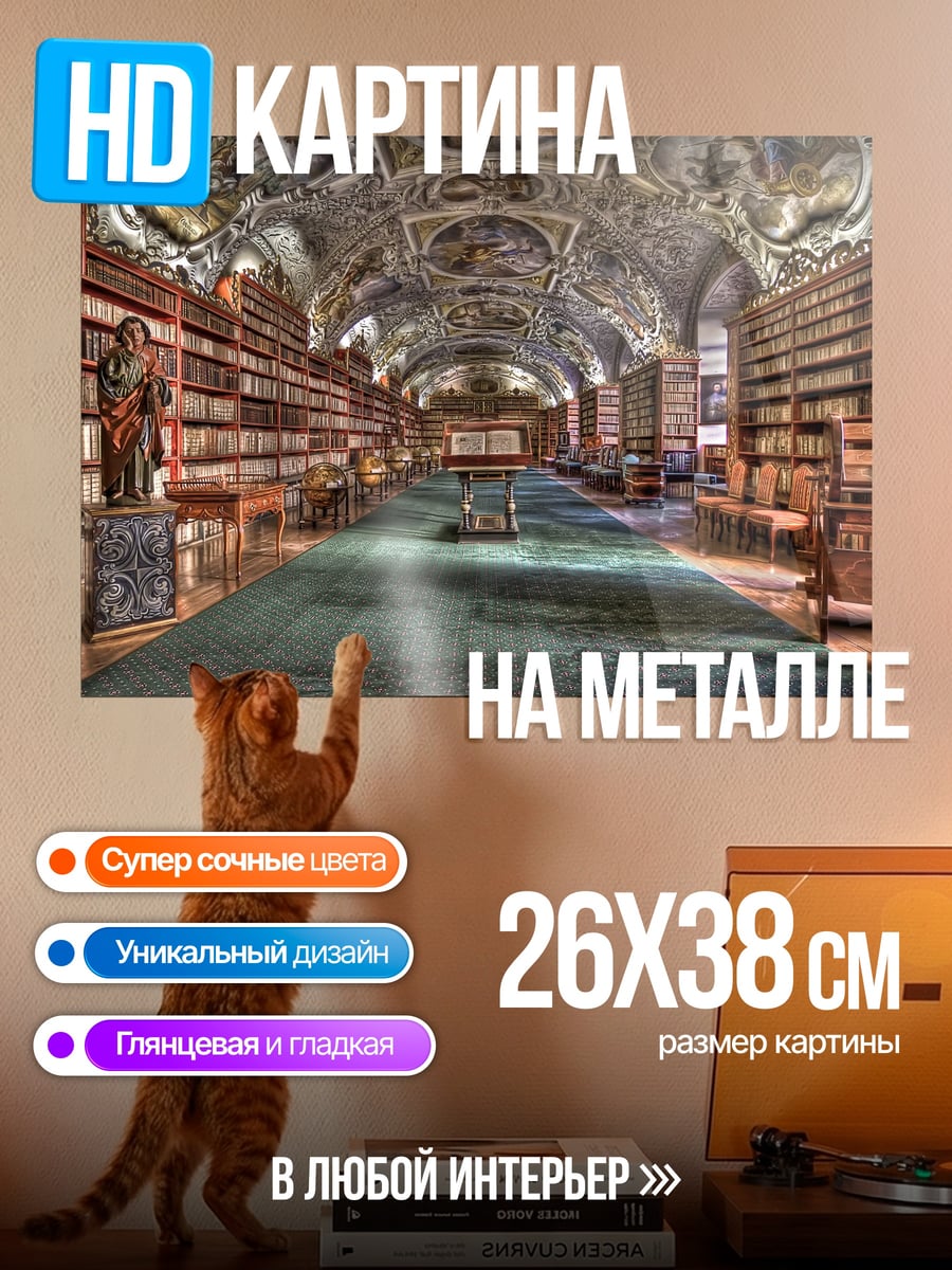 Картина на металле Старинная библиотека