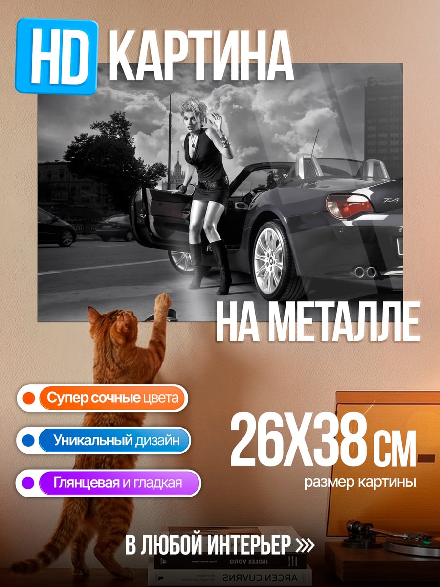 Картина на металле Девушка у спорткара