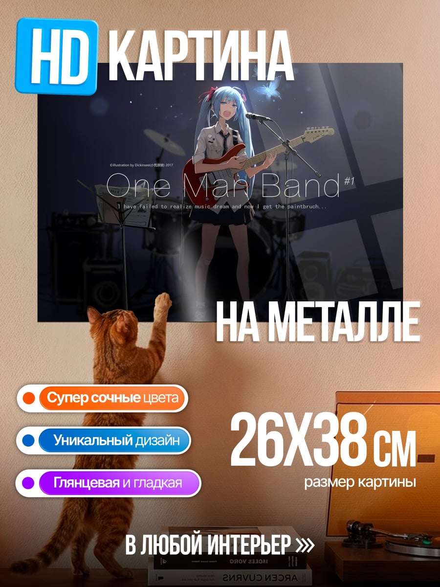 Картина на металле Аниме девушка One Man Band