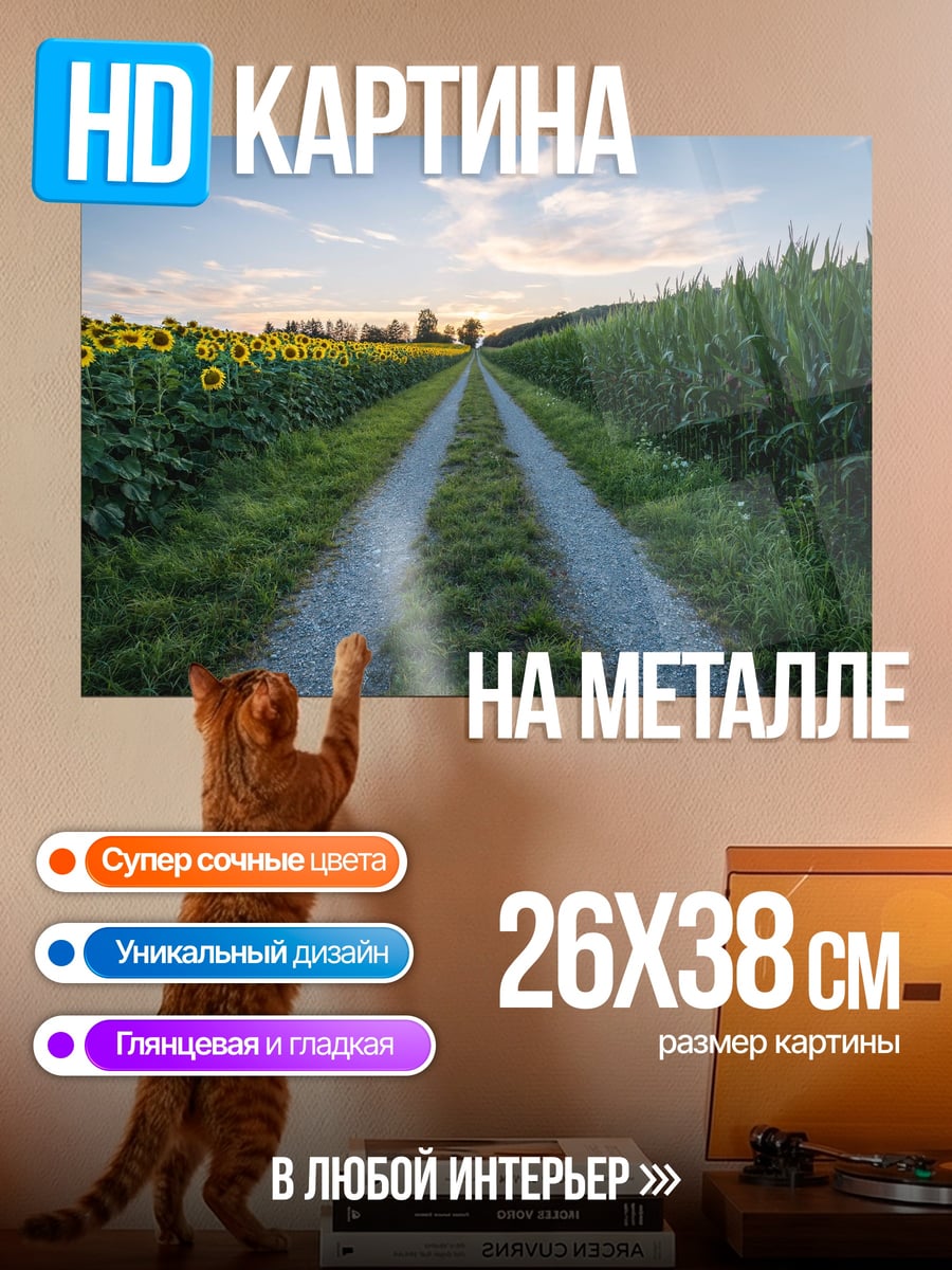 Картина на металле Дорога среди полей