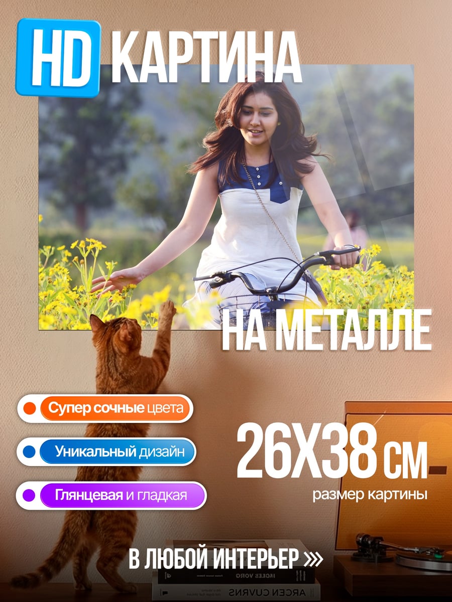Картина на металле Девушка на велосипеде