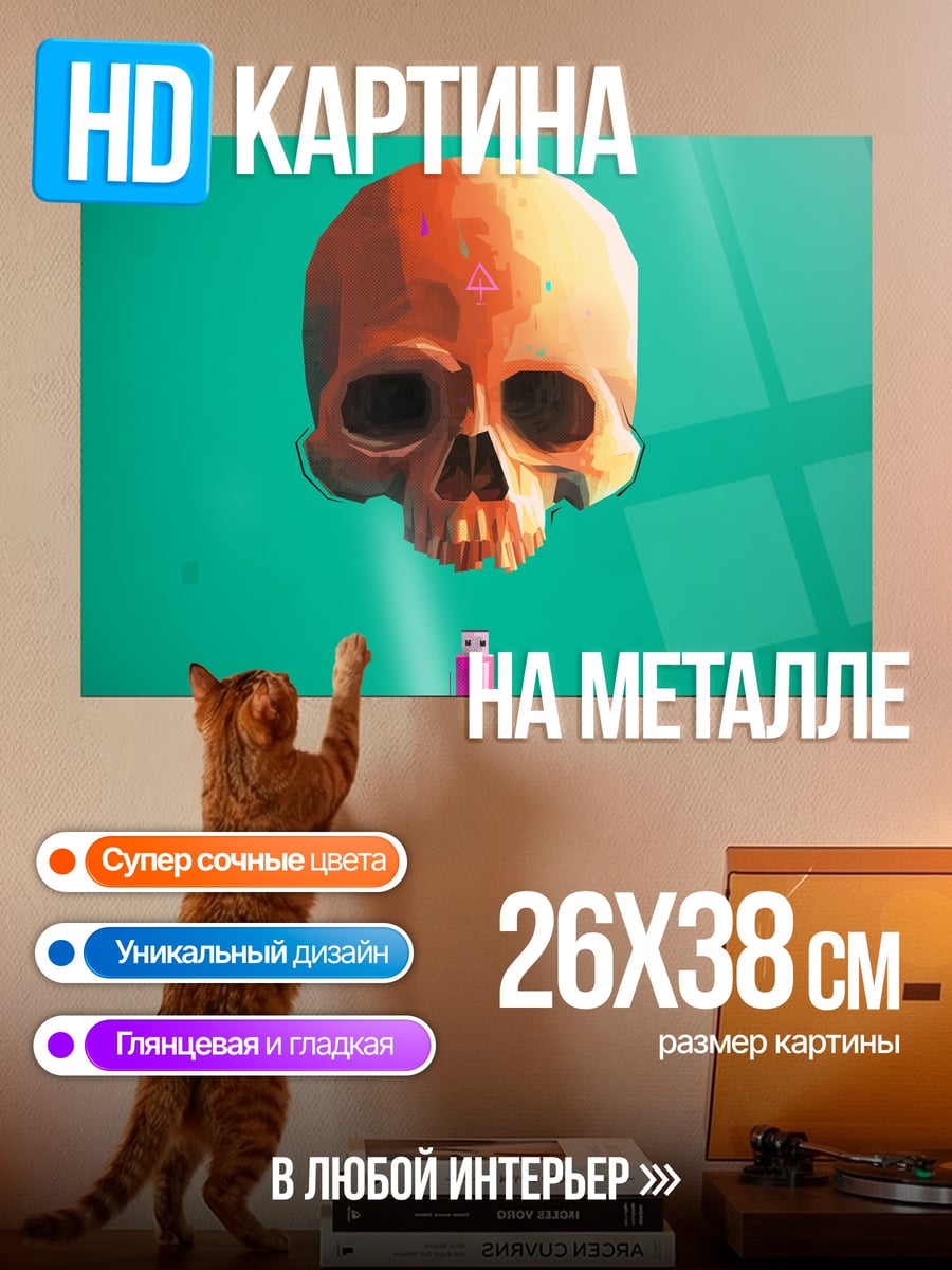 Картина на металле Череп и флешка