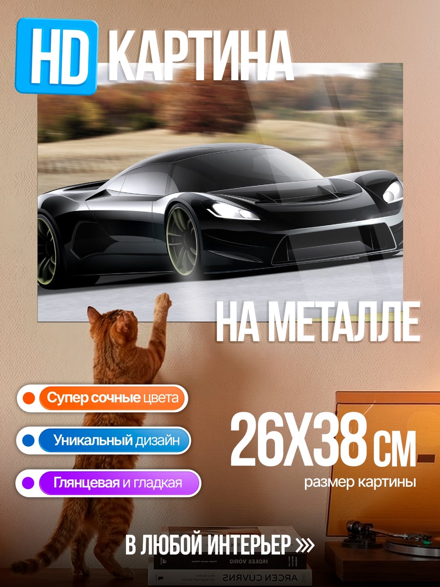 Картина на металле черный спорткар