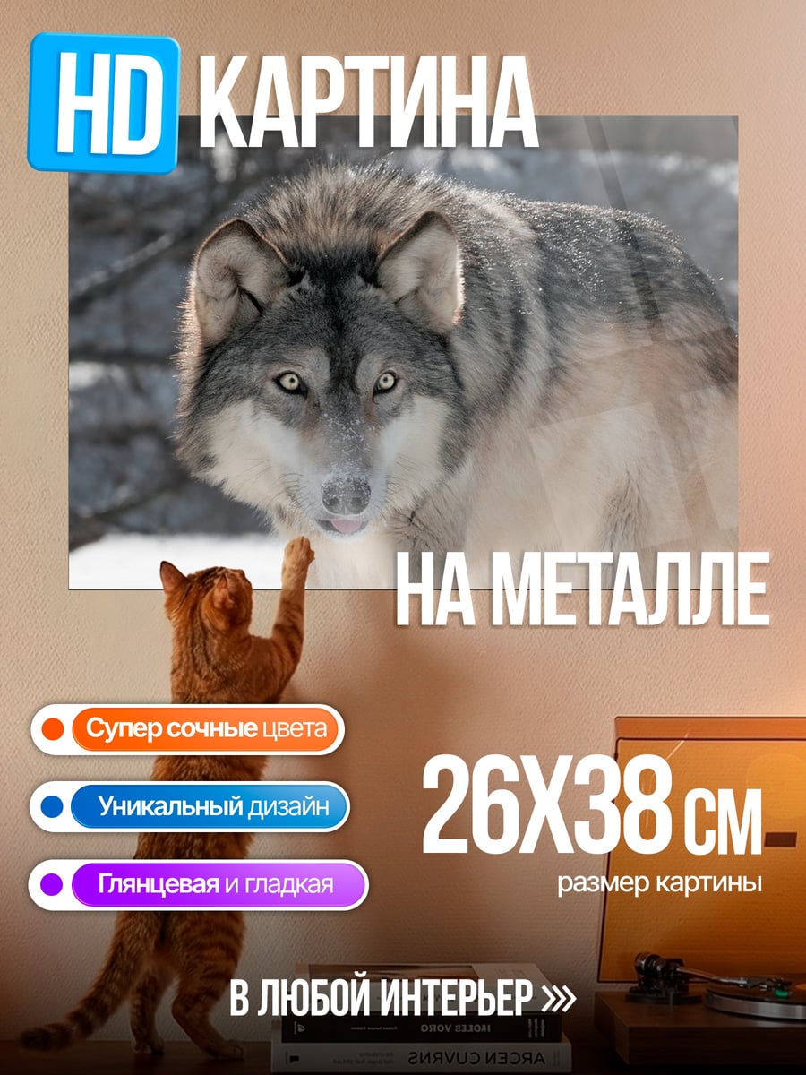 Картина на металле Волк в снегу