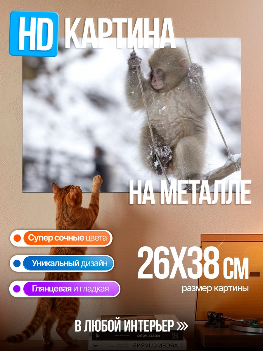 Картина на металле Обезьянка на качелях