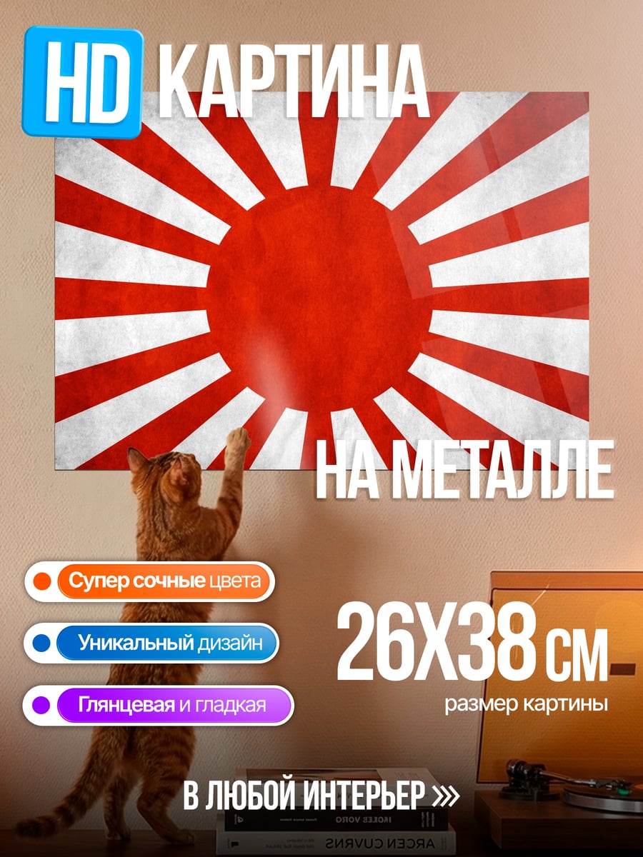 Картина на металле японский флаг восходящее солнце