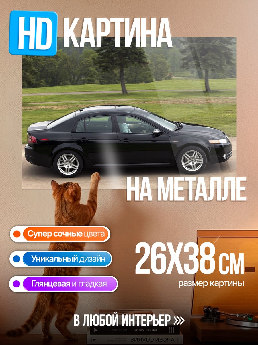 Картина на металле черный седан на дороге