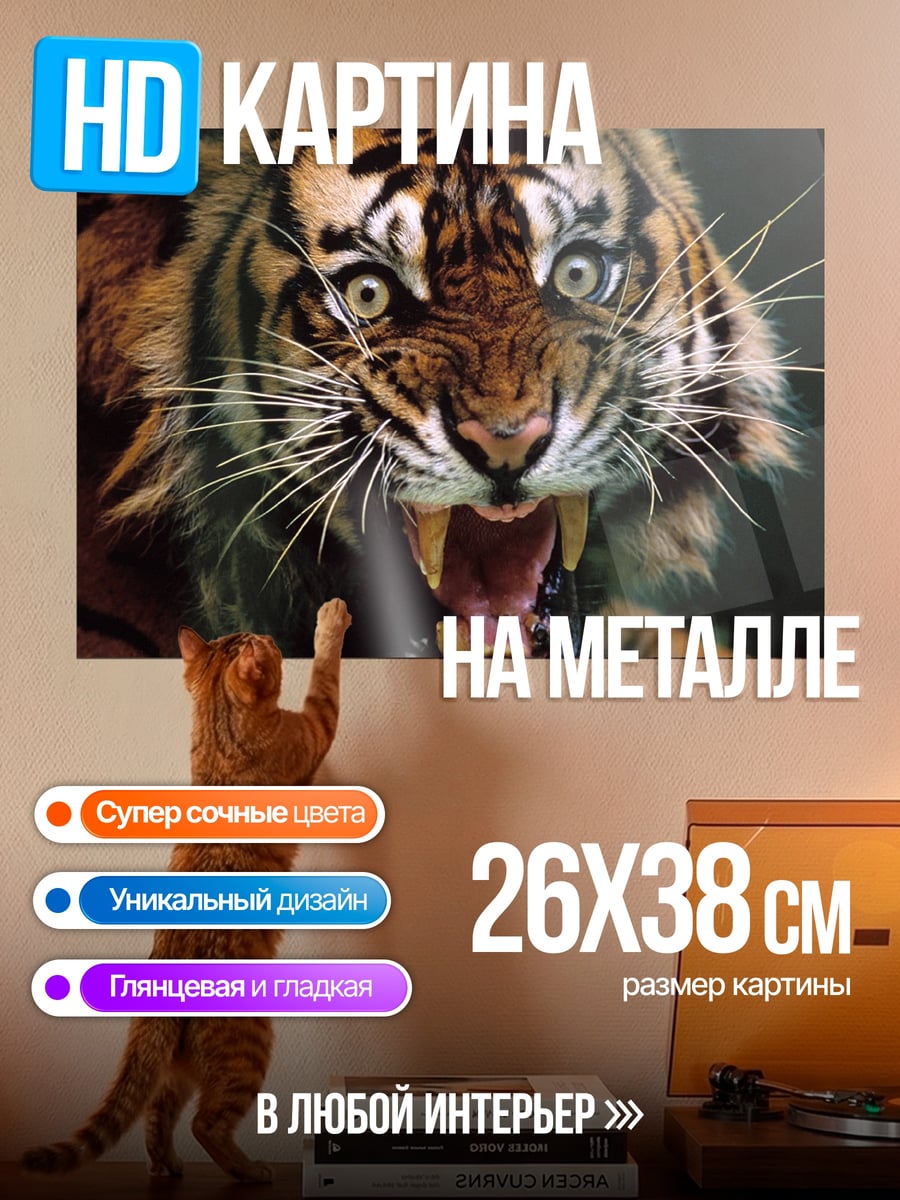Картина на металле рычащий тигр