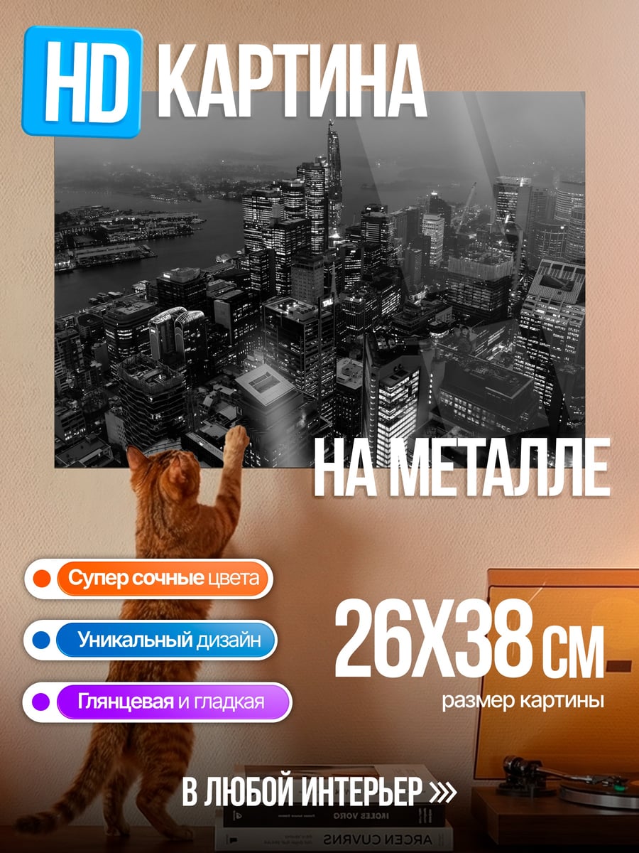 Картина на металле Ночной город
