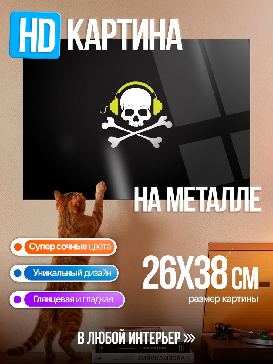 Картина на металле Музыкальный череп