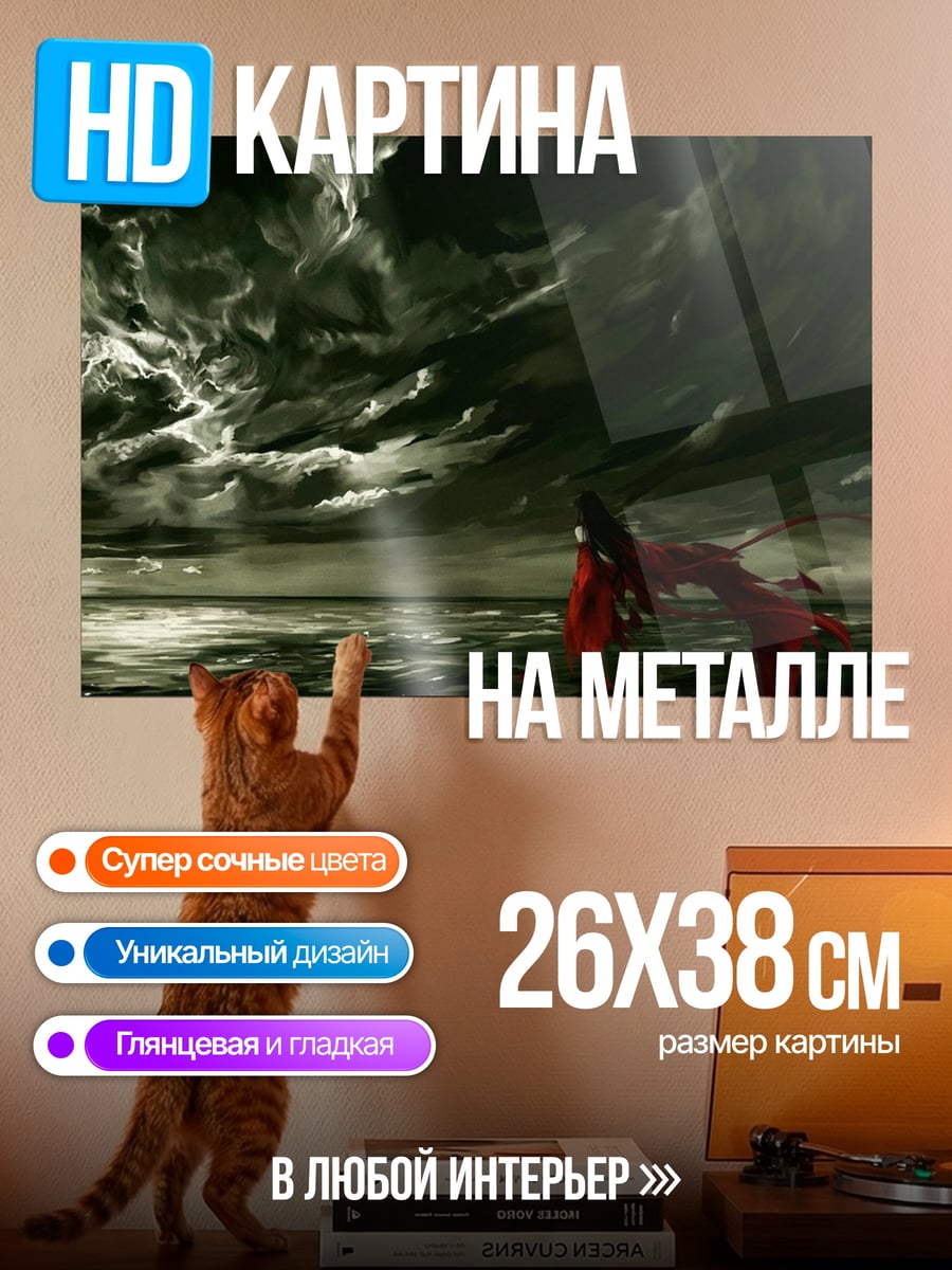 Картина на металле красный плащ буря