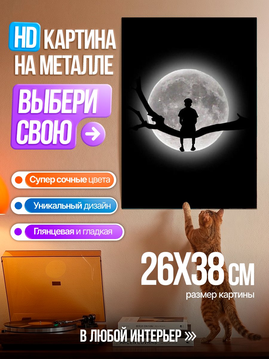 Картина на металле Одиночество под луной