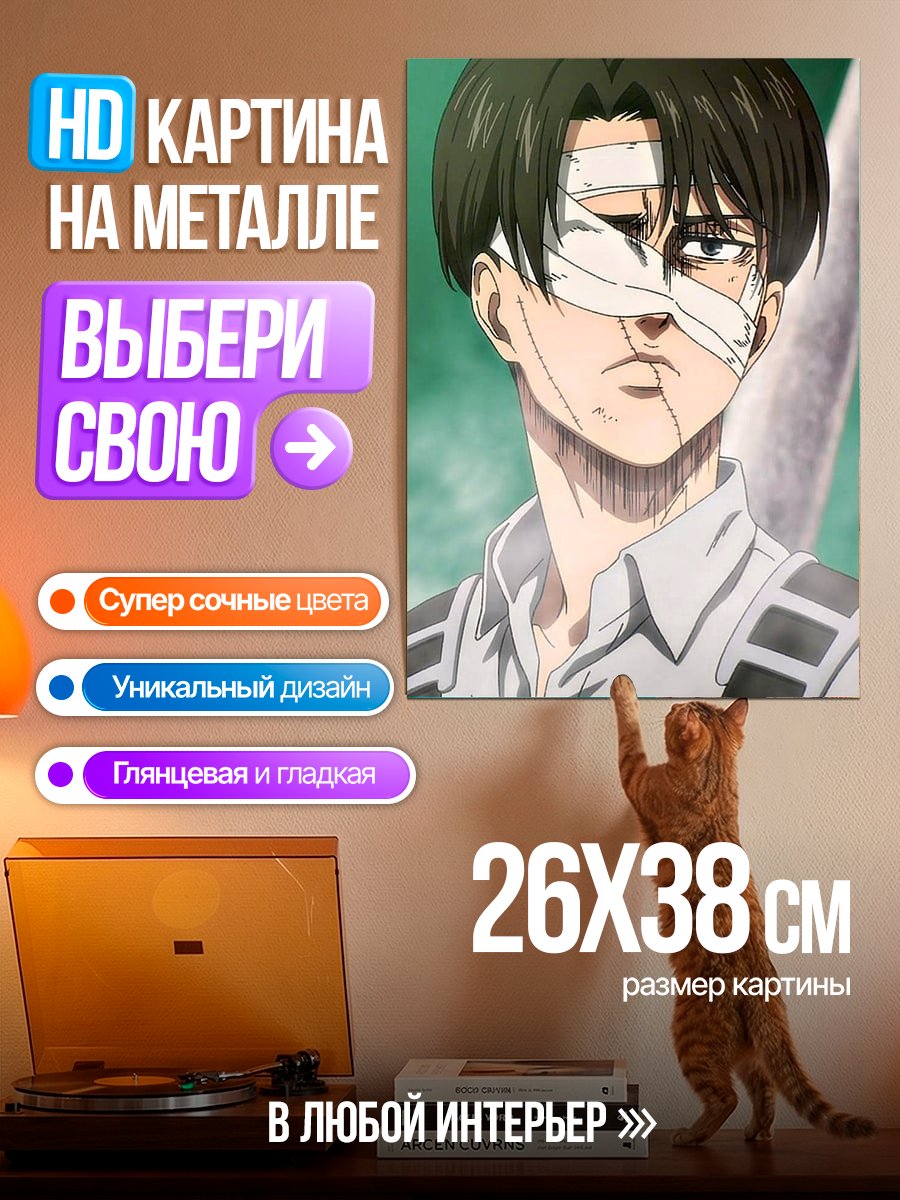 Картина на металле Леви Аккерман ранен