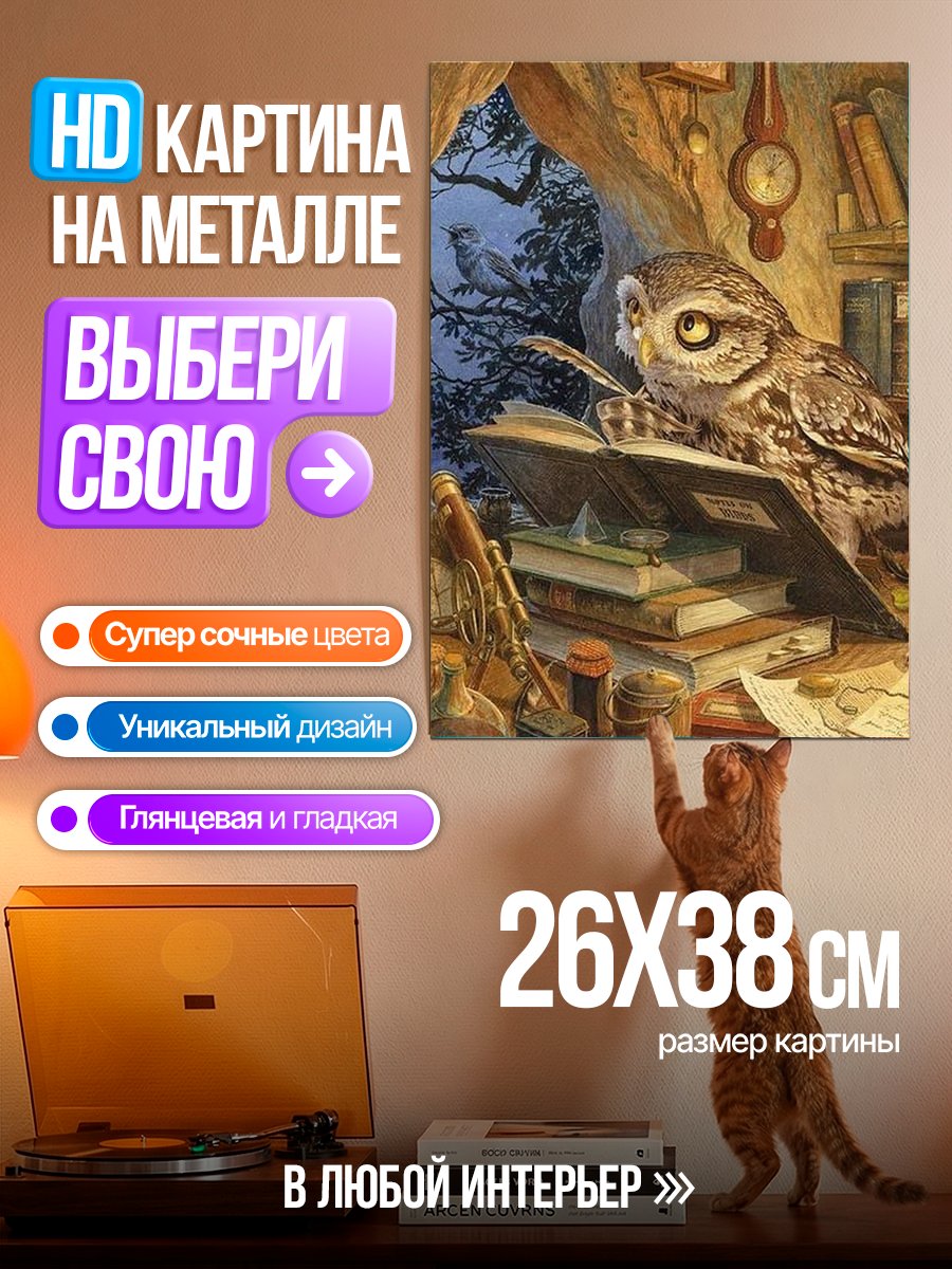 Картина на металле Мудрая сова читает