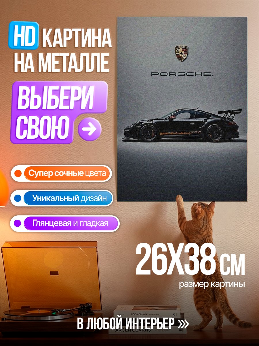 Картина на металле Черный Порше