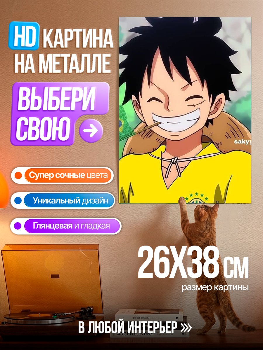 Картина на металле Манки Д. Луффи с флагом Бразилии