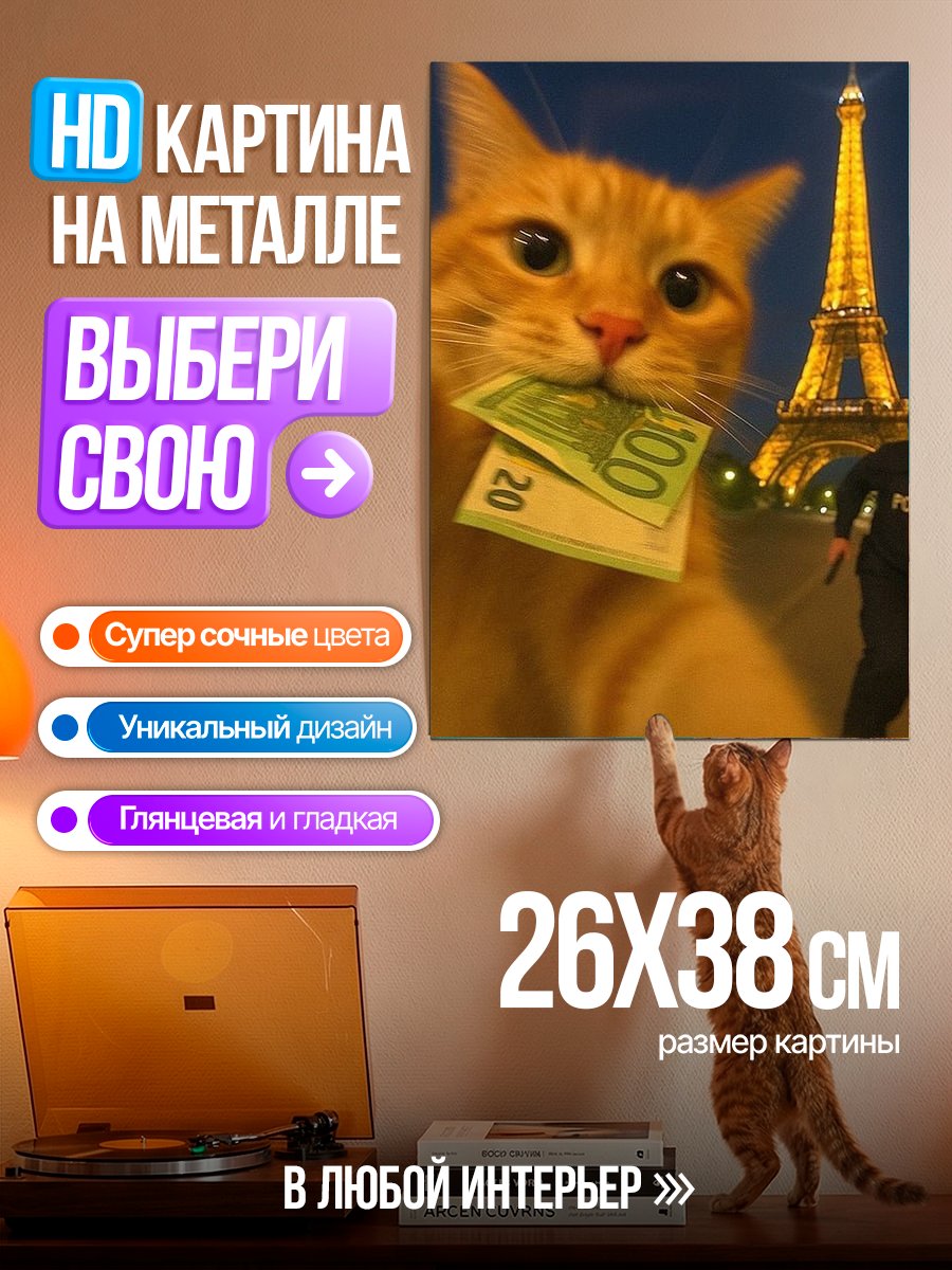 Картина на металле Кот-воришка в Париже