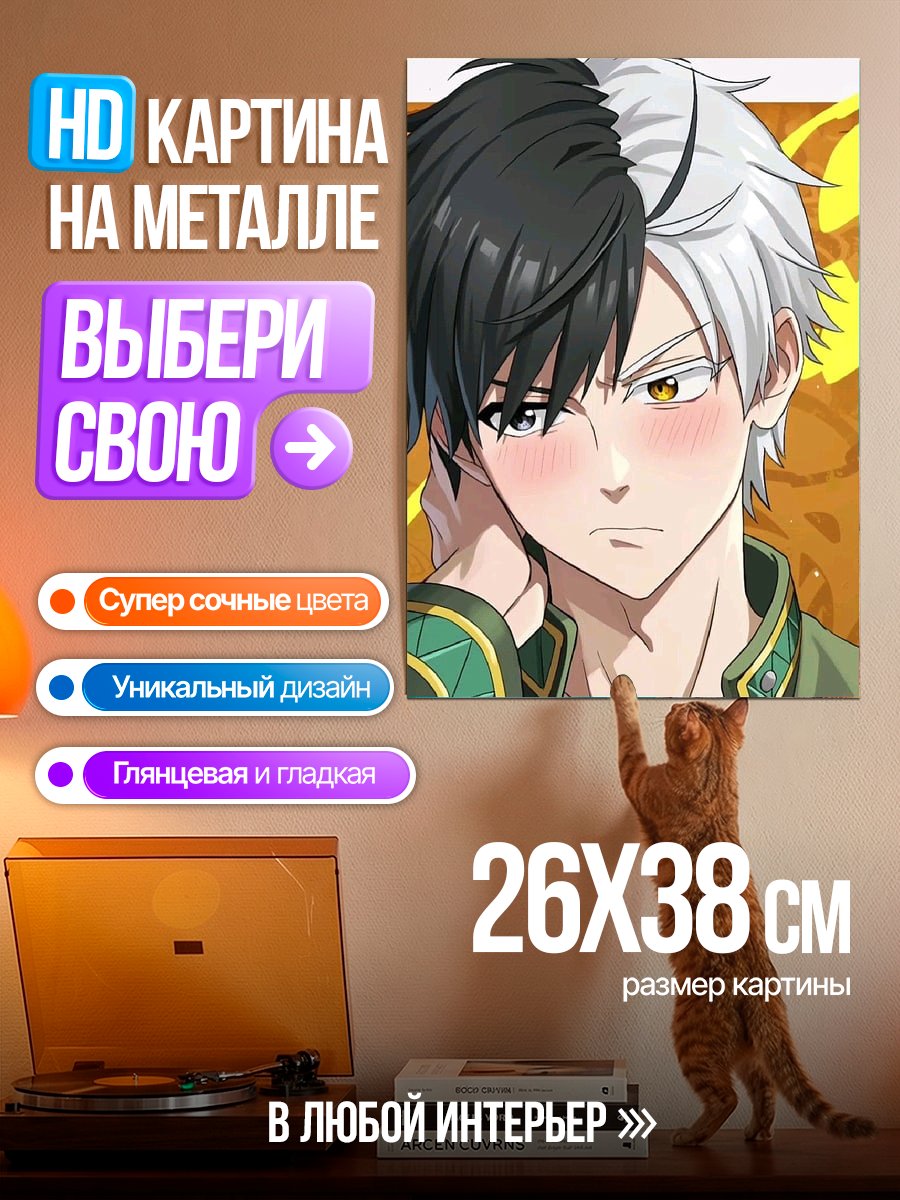 Картина на металле Парень с черными и белыми волосами