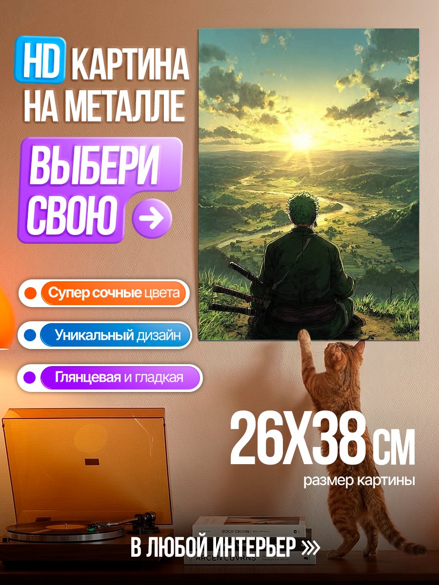 Картина на металле Зоро медитирует на рассвете