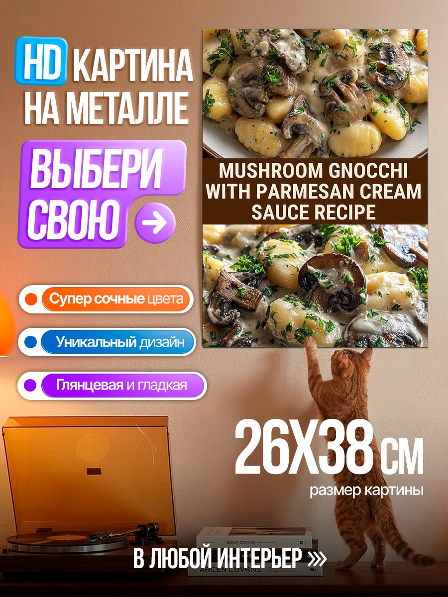 Картина на металле Паста с грибами