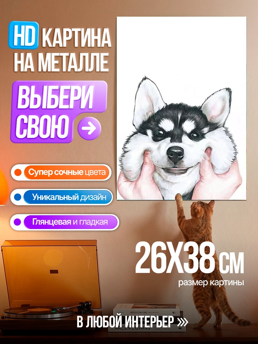 Картина на металле Хаски щенячьи щечки