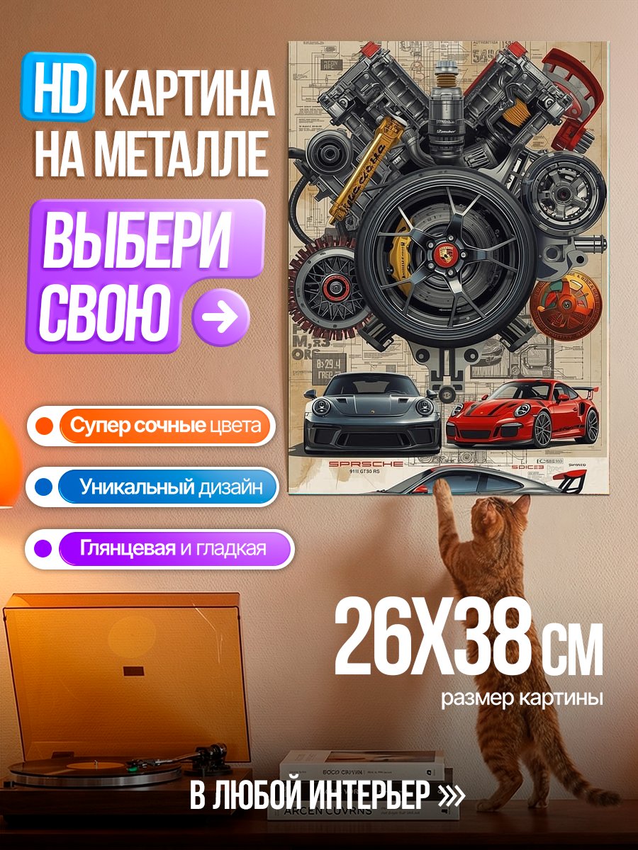 Картина на металле Детали Porsche